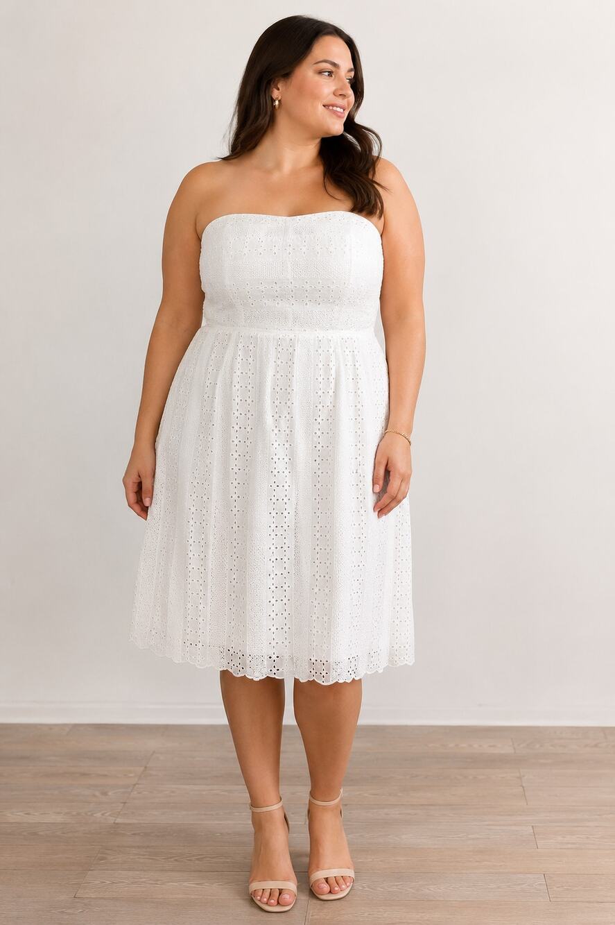 NEW J.Crew White Eyelet Strapless Cotton Summer Wedding Midi Dress Size 16T